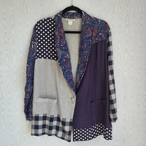 Vtg 90s Christi Evan Womens 14 Jacket Shirt Shacket Patchwork Rayon Retro Boho